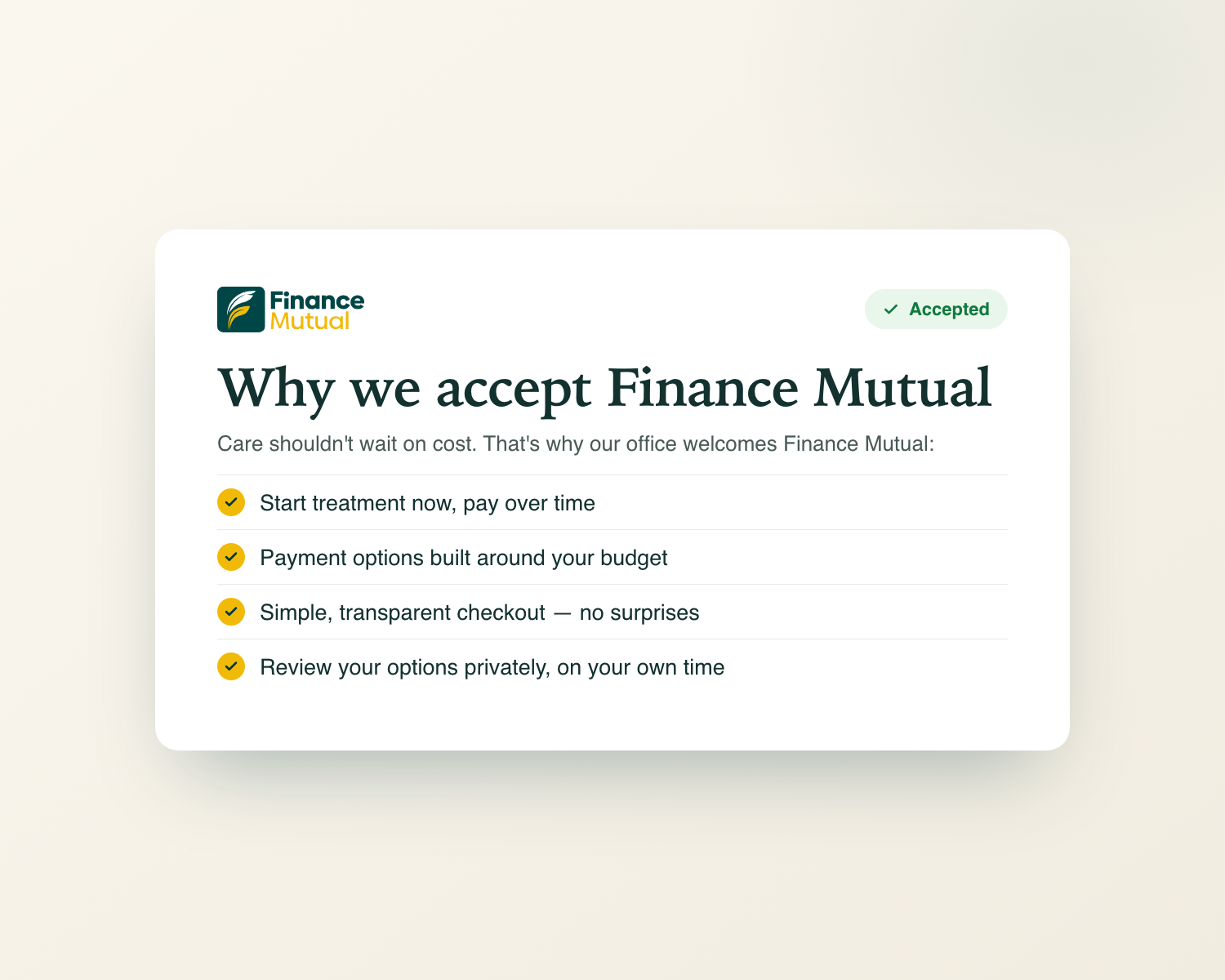 Why we accept Finance Mutual